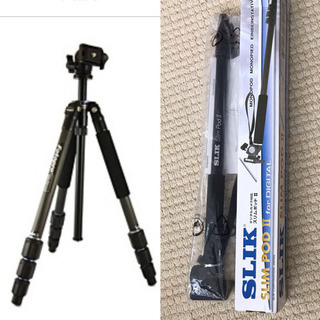 長 Fotopro 4段中型 自由雲台 カーボン三脚 SLIK 一脚 の2点セット