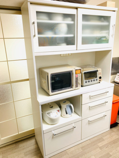 美品　キッチンボード　レンジボード　食器棚　ホワイト