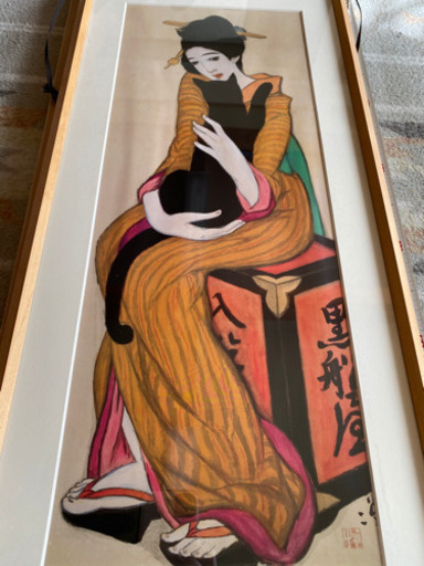 存在感抜群！美品！竹久夢二　額装　代表作　黒船屋　長額入り