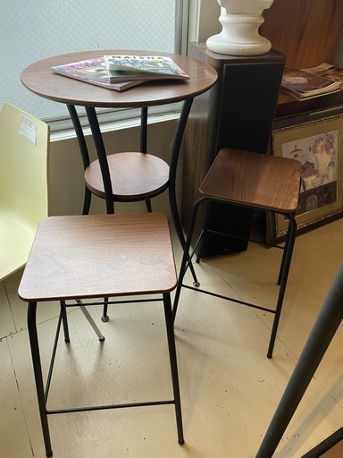 カフェテーブル ニトリ テーブル チェア 茶×黒 インダストリアル風 格安 中古品