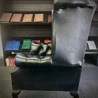 チェスターフィールド ウィングバックソファ　ブルーPUレザー　ブランド品