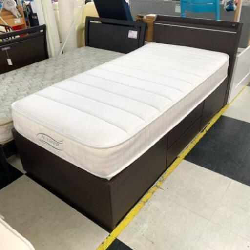 中古 店舗近郊送料格安 ニトリ N-sleep チェストベッド シングルベッド ブラウン BR ふかふかマットレス 98cm×206cm×92cm