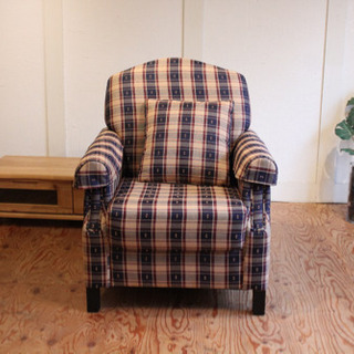 チェック柄 アーム付き1人掛けソファ karimoku オールドカリモク 一人