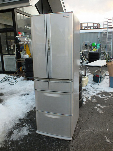 【苫小牧バナナ】2009年製 パナソニック/Panasonic 426L冷蔵庫 両開き NR-F433T-N シルバー系 ファミリー向け 清掃済み