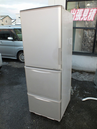 【苫小牧バナナ】2013年製 シャープ/SHARP 350L冷蔵庫 左右開き どっちもドア SJ-WA35X-S シルバー系 ファミリー向け 清掃済み