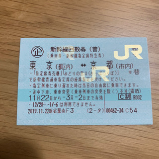 東京⇄京都の指定席特急券　1枚