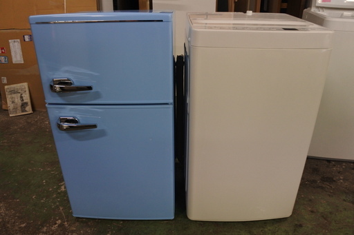 高年式 格安 セット 冷蔵庫 洗濯機 18年式 レトロ TQR-2858L 85L アマダナ 19年 AT-WM45B 4.5kg洗い 単身サイズ エリア格安配達