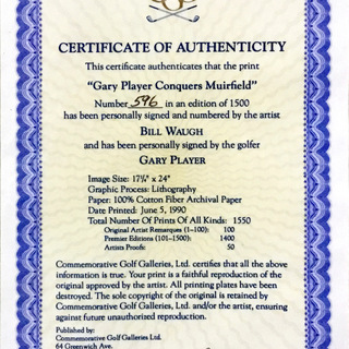 1959年ブリテッシュオープン優勝❗️ ゲイリープレーヤー❗️　鑑定書付き❗️　直筆サイン‼️　絵画　リトグラフィー印画