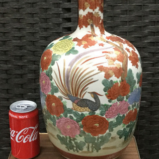 古い　薩摩焼　○十印　置物　花瓶　 　幅21　　奥行21　　高さ37.8　 （ｃｍ）　金色絵花鳥鳳凰図 古い 薩摩焼 ○十印 置物 花瓶 幅21 奥行21 高さ37.8 （cm） 金色絵