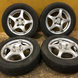 【DUNLOP ENASAVE EC202 155/65R13】夏タイヤ 4本【GRASS IX 社外 13インチ 4J4HPCD100+42】2013年製 エッセ ムーブ等　(TF220) クレジットカード QR決済可能 DUNLOP ENASAVE EC202 155/65R13】夏タイヤ 4本【GRASS IX 社外 13