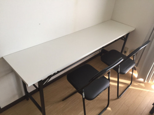 会議用テーブル×2 パイプ椅子11脚セット