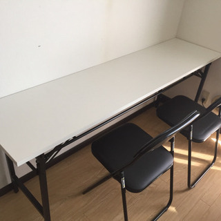 会議用テーブル×2 パイプ椅子11脚セット