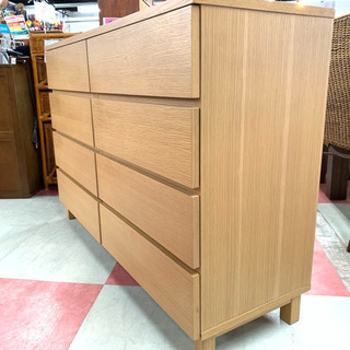 中古 人気 店舗近郊送料格安 無印良品 120cm幅 オーク材 4段8口チェスト 良品計画 整理タンス 幅120×奥40×高83 3S227631