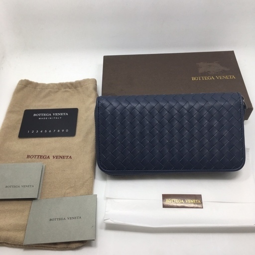 ボッテガヴェネタ 長財布 ラウンドファスナー 本革 BOTTEGA VENETA 正規品 NAVY