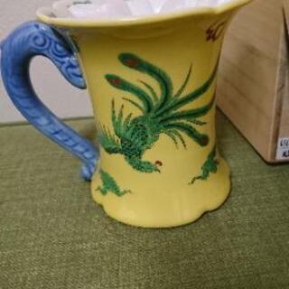 未使用品〗深川製磁 竜鳳凰錦手黄地 ビアマグ 黄色 宮内庁御用達