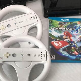 テレビゲーム 任天堂☆Wii U 黒 32GB 本体一式 マリオカート8 ハンドル2個