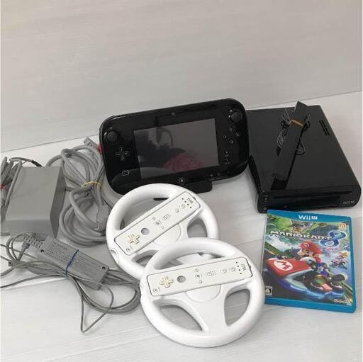 任天堂☆Wii U 黒 32GB 本体一式 マリオカート8 ハンドル2個☆セット