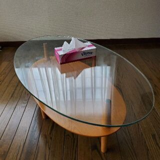 ガラス楕円テーブル 