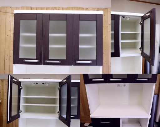 ⑥レンジボード　食器棚　885×420×1800　ブラック＆ホワイト　キッチンボード　２分割可能　配達可能　住まい　キッチン　新生活