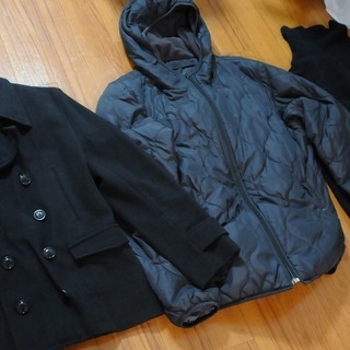 【古着3着】ピーコート黒、中綿ジャケット黒、タートルネックセーター黒