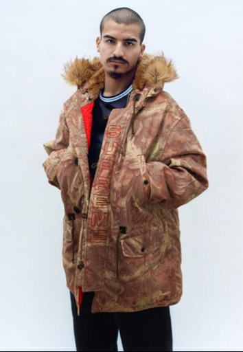 未使用□19AW シュプリーム Spellout N-3B Parka A. Timber Camo/スペルアウト アドバンテージティンバー フロッキー モッズコート S 正規