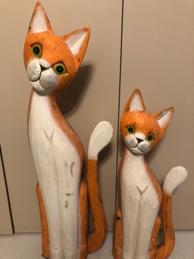 猫型木製置物 中型 ナチュラルウッド 猫の木製置物2点セット 猫型木製置物 中型 ナチュラルウッド 猫 木製