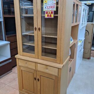 0304-01 旭川家具 食器棚 カップボード ナラ材 杜シリーズ 88幅 福岡城