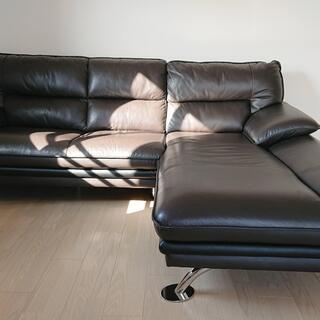 中古】ニトリ2017年製 本革カウチソファ 売ります！ - 3人掛けソファ 