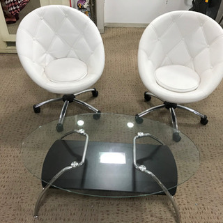 ガラステーブル+椅子2脚セット(高さ調整可)