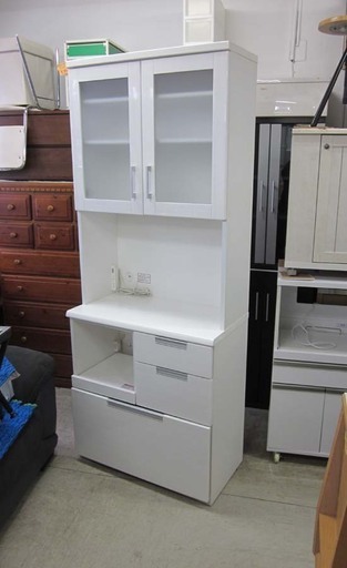 南12条店 キッチンボード 幅80cm  レンジボード 2枚扉 ホワイト 食器棚