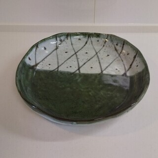 緑釉格子楕円皿