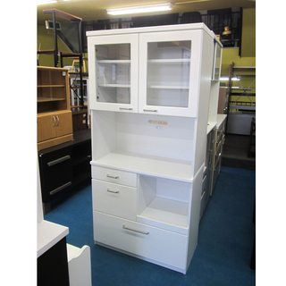 札幌 【幅85cm】 エナメル調 大型レンジボード ホワイト キッチンボード 大きい レンジ台 食器 収納 家具 本郷通店 札幌 【幅85cm】 エナメル調 大型レンジボード ホワイト キッチン
