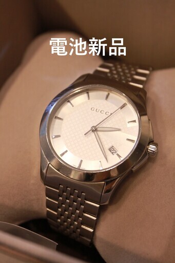 【土日祝値引】【電池新品】【GUCCI】Gタイムレス YA126401 メンズ腕時計 白文字盤