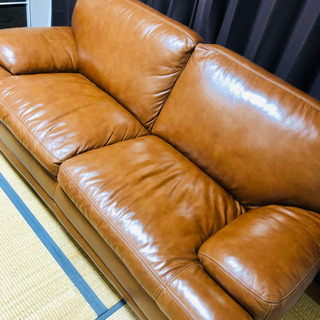 美品　本革ソファー　ニトリ　キャメル　NITORI ソファ　新生活　レザーソファー