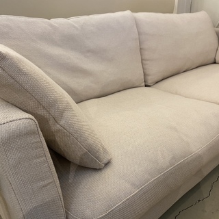 ニトリ ソファー 3人掛け オットマン付き 白系 布製 中古品