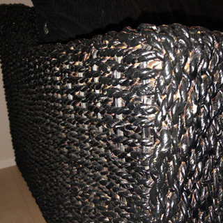 アジアン風　アバカソファー3人掛け　ブラックｘブラック