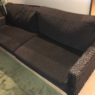 アジアン風　アバカソファー3人掛け　ブラックｘブラック