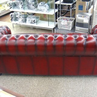 美品 英国アンティーク調 チェスターフィールド 3シーター 合革レザーソファ ブラウン W200×D92×h76.5cm