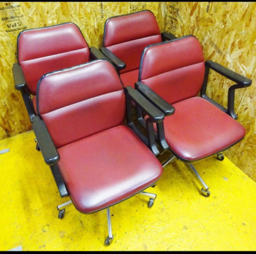 (4618-0)フクタニ 麻雀椅子 キャスター付き 回転椅子 4脚セット 高さ調節可 マージャン イス