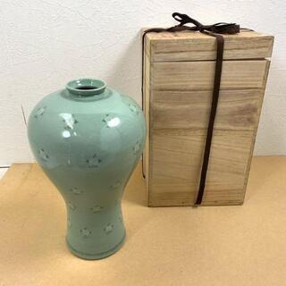 【未使用】高さ31cm 高麗青磁花瓶　韓国陶窯 東谷 木箱付き
