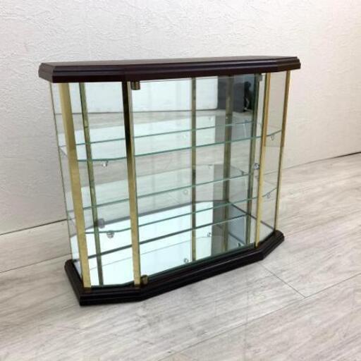 中古 小型飾り棚 ミラー付き ガラス扉 ガラス棚