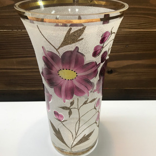欠けあり ガラス製 花瓶 花びん 花柄 