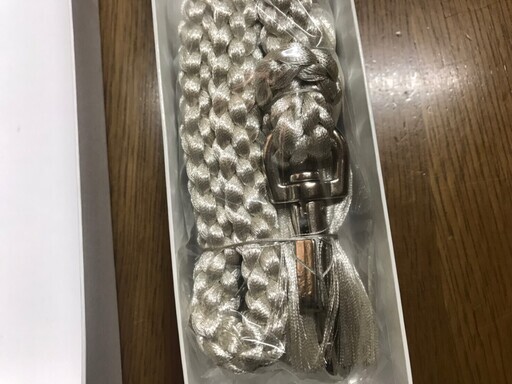 レア未使用 手組み高級引き綱 銀 犬用 リード 展覧会 平紐 和柄 ペット用