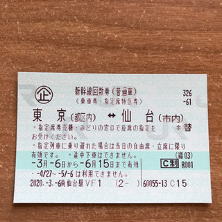 新幹線　回数券　東京ー仙台