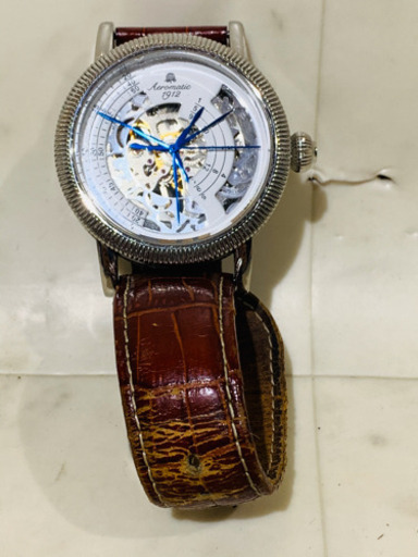 スケルトン/非標準三針型　aeromatic1912 A1304 腕時計 ベルトブラウン エアロマチック1912 アナログ オートマチック 自動 動作品
