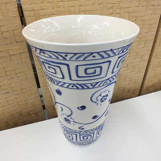 花瓶/フラワーベース 高さ32ｃｍ 青×白 陶器 hand pa...