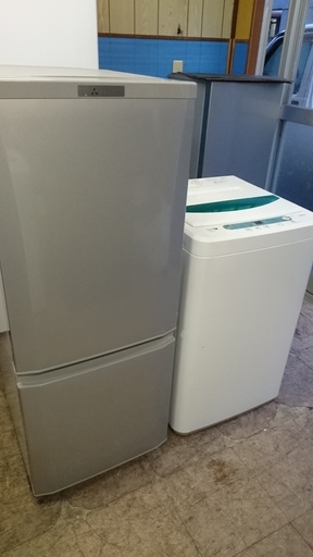 2点セット！！ミツビシ（三菱） 2ドア冷凍冷蔵庫 MR-P15A-B 146L 2016年製・ヤマダオリジナル（YAMADA）TWM-T45A1　全自動洗濯機　2014年製