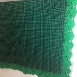 マット約150cm×150cm、緑 チェック 薄手毛布