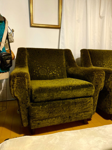 ビンテージ ベロア 高級 ソファ 深緑 アンティーク アメリカ製