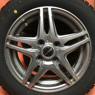 135-4ブリヂストンVRX155/65R14WARENアルミホイール付4本セット14×4.5J +45 バリ山イボあり2019年製造BRIDGESTONEスタッドレスタイヤ